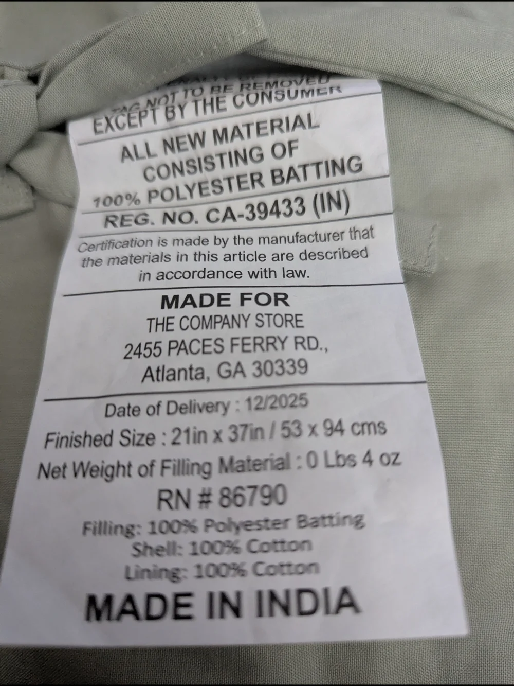 The Company Store Sage Green Quilted King Sized Pillow Shams.